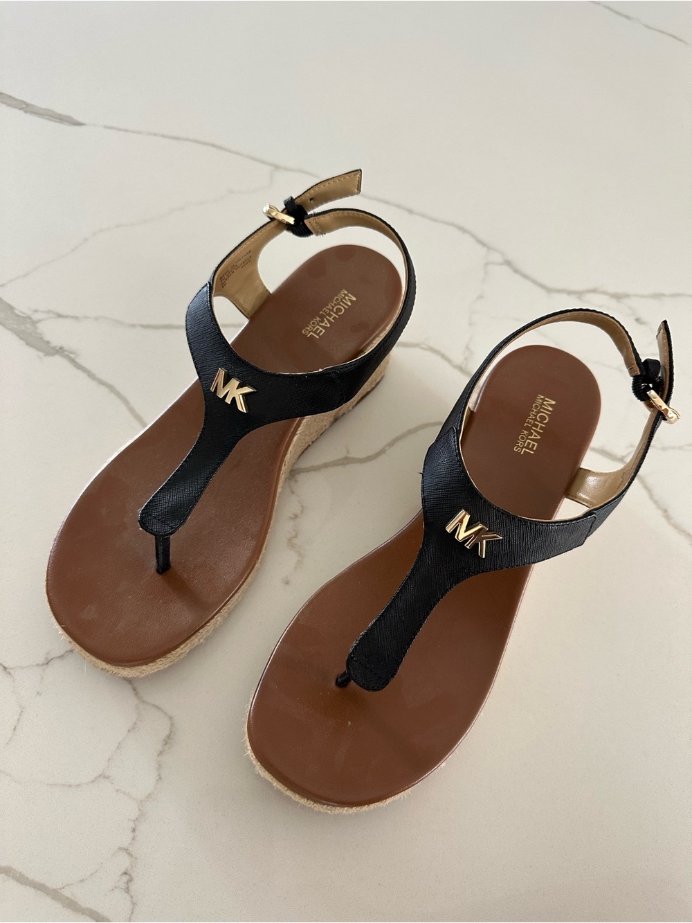 Michael Kors Black & Brown Leather Wedge Sandal
